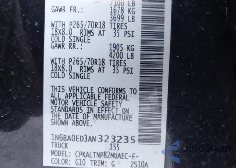 2010 Nissan Titan Se из США, поврежденный, VIN 1N6BA0ED3AN323235